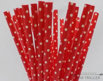 Паперові трубочки червоні у білий горошок 25 шт BarTrigger afc031 фото