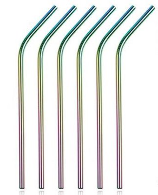 Трубочка металлическая цвет радуги с изгибом 26 см BarTrigger afc171 фото