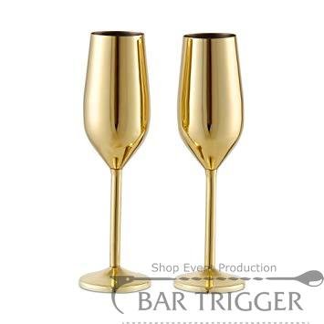 Металевий келих для шампанського золотого кольору 220 мл, (набір з 2 шт.) BarTrigger smb061 фото