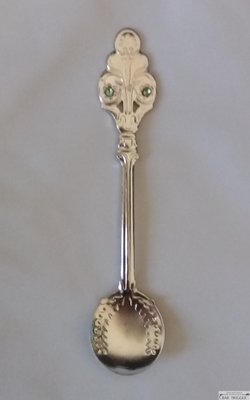 Ложка декоративна, сріблястого кольору з візерунком та зеленим камінням, 11 см BarTrigger afc078 фото