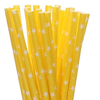 Бумажные трубочки желтые с белыми звездами 25 шт BarTrigger afc215 фото