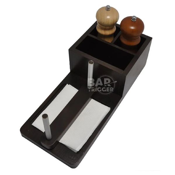 Барний органайзер дерев'яний, чорний з тримачем для серветок 31*13.3*8.7 см, BarTrigger ot095 фото