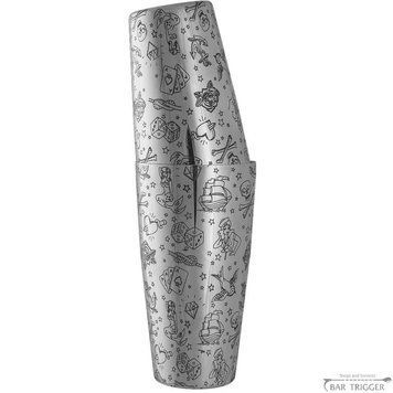Шейкер Бостон, сріблястого кольору з гравіюванням Tattoo, 550/750 мл, Real Quality, Urban Bar sh0079 фото