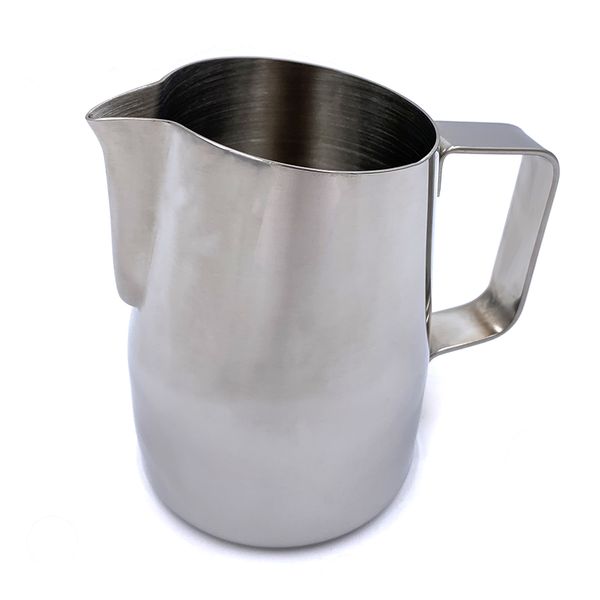 Пітчер для молока, хромированного кольору с тонким носиком, сталевий, 450 мл coffee124 фото